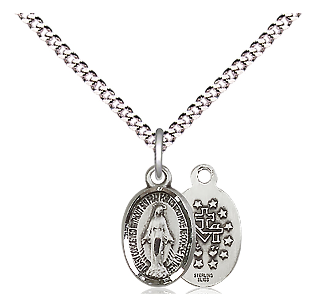 Sterling Silver Miraculous Pendant on an 18-inch Light Rhodium Light Curb Chain.  Handmade in the USA