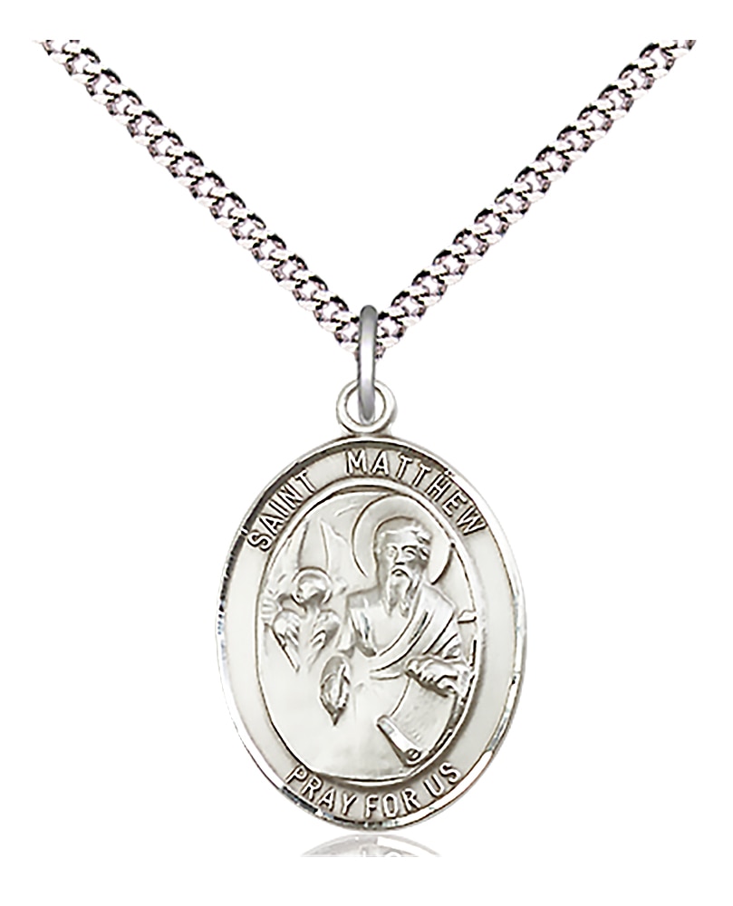 Sterling Silver St Matthew Medal 3/4 x 1/2 Inch