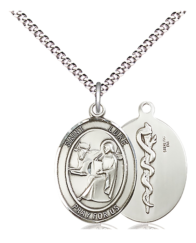 Sterling Silver St Luke/ Doctor Medal 3/4 x 1/2 Inch