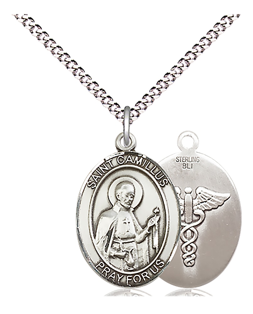 Sterling Silver St Camillus/ Nurse Medal 3/4 x 1/2 Inch