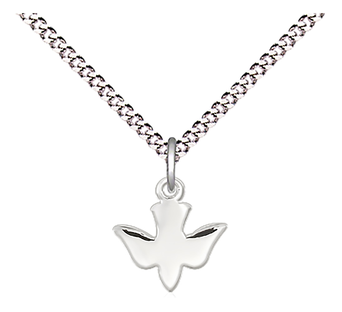 Sterling Silver Holy Spirit Pendant on an 18-inch Light Rhodium Light Curb Chain.  Handmade in the USA