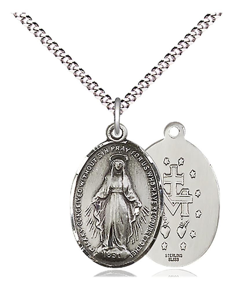 Sterling Silver Miraculous Pendant on an 18-inch Light Rhodium Light Curb Chain.  Handmade in the USA