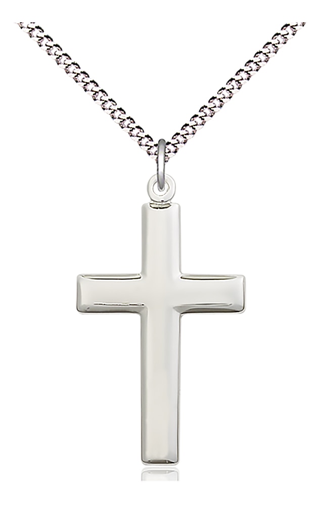 Sterling Silver Cross Pendant on an 18-inch Light Rhodium Light Curb Chain. Handmade in the USA