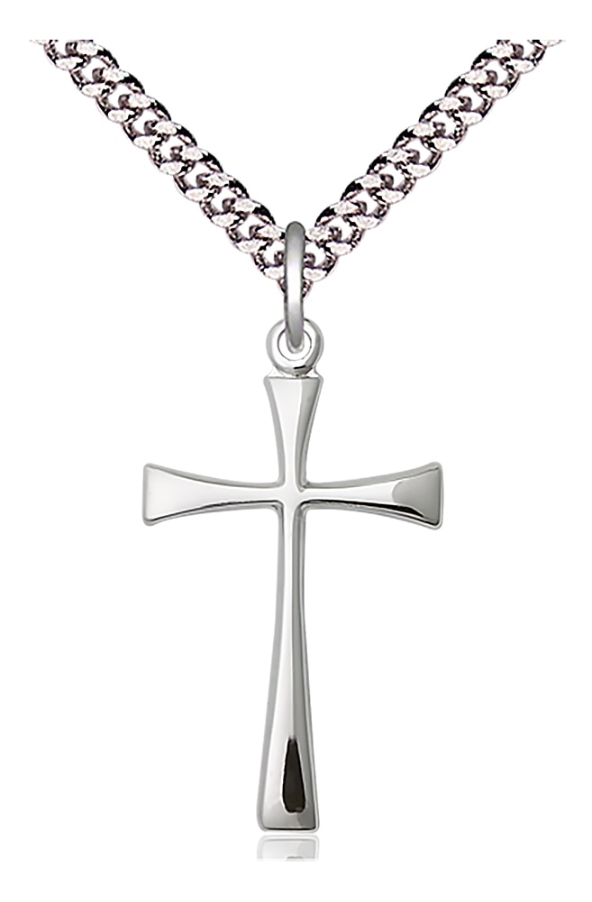 Sterling Silver Maltese Cross Pendant on an 24-inch Light Rhodium Heavy Curb Chain.  Handmade in the USA