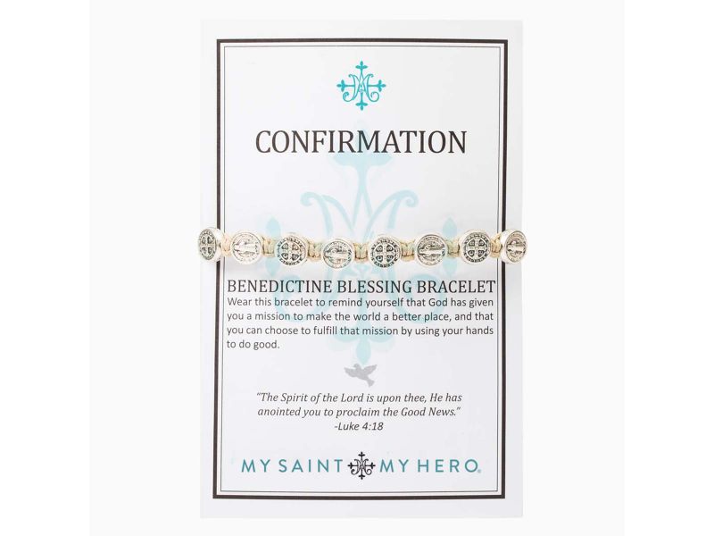 My Saint My Hero Confirmation Blessing Bracelet - Tan/Silver