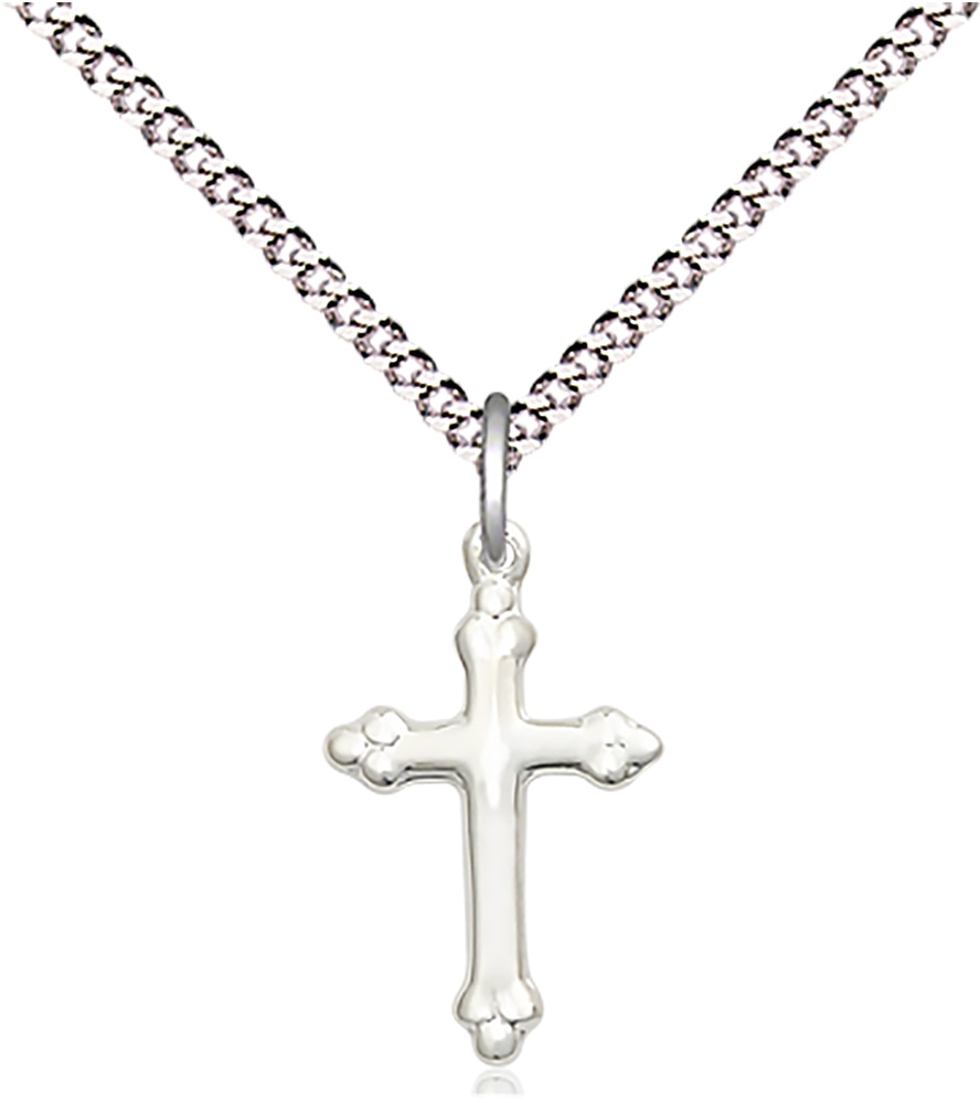 Sterling Silver Cross Pendant on an 18-inch Light Rhodium Light Curb Chain.  Handmade in the USA