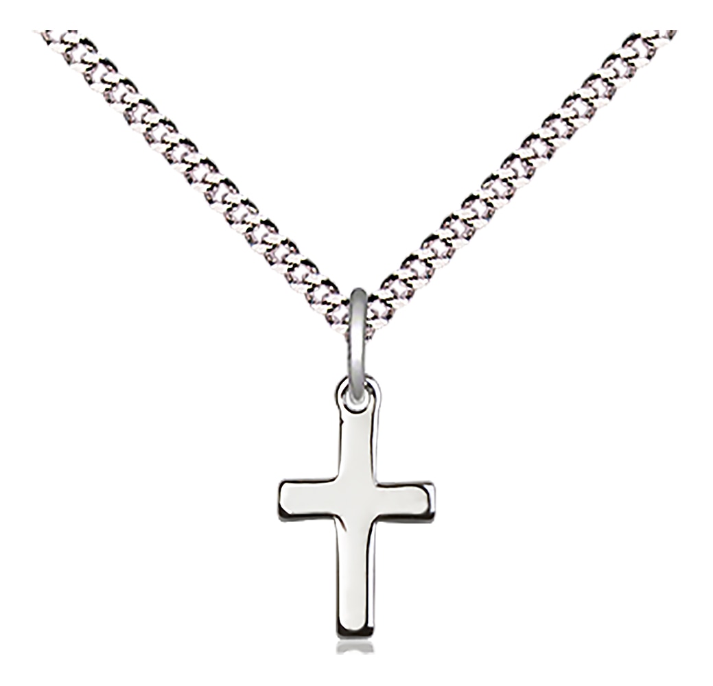 Sterling Silver Cross Pendant on an 18-inch Light Rhodium Light Curb Chain. Handmade in the USA