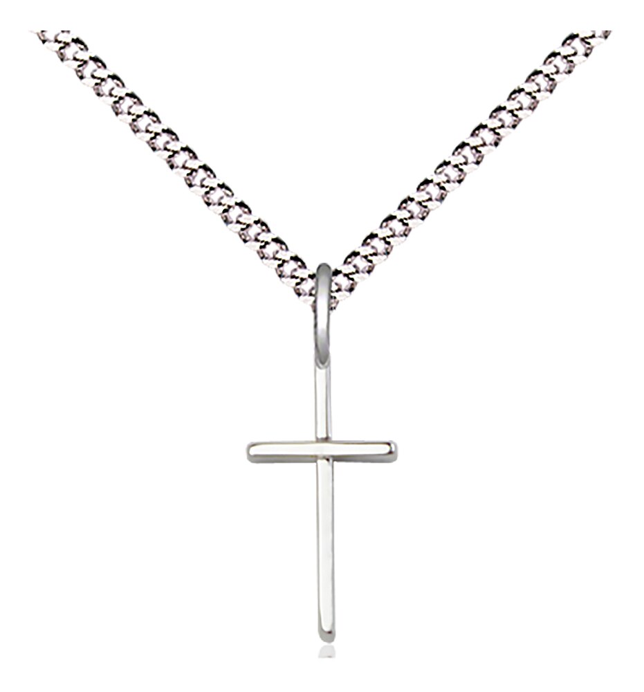 Sterling Silver Cross Pendant on an 18-inch Light Rhodium Light Curb Chain.  Handmade in the USA