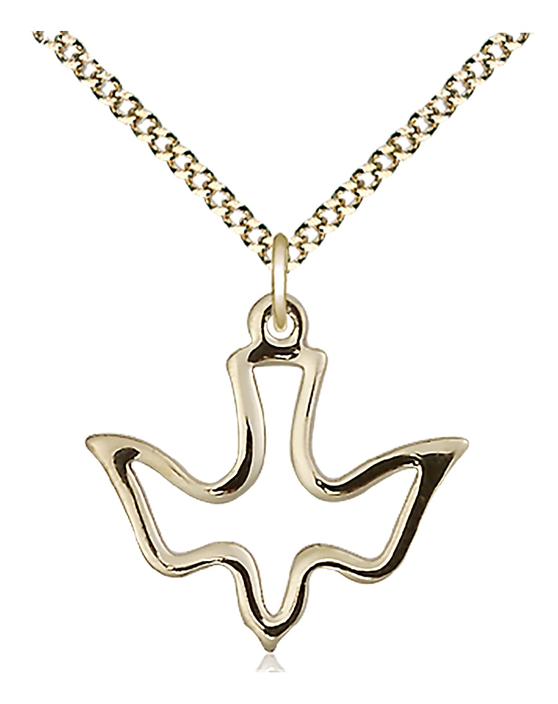 14kt Gold Filled Holy Spirit Pendant on an 18-inch Gold Plate Light Curb Chain. Handmade in the USA