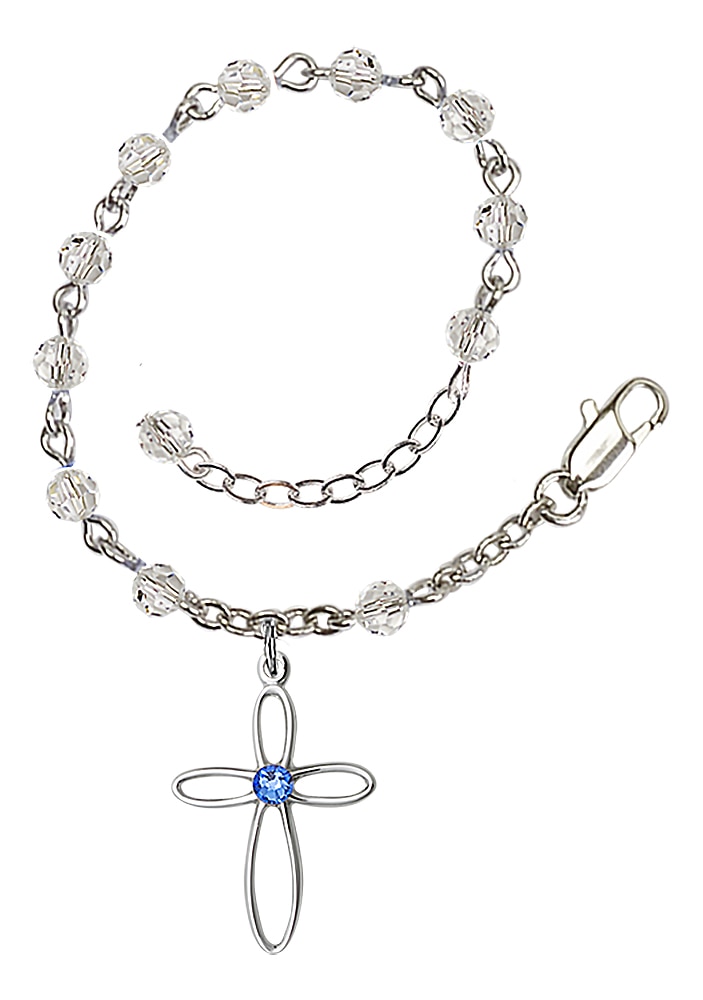 Bliss Sterling Silver Loop Style Cross Charm with School Color on a 7-1/2 Inch Crystal Bracelet