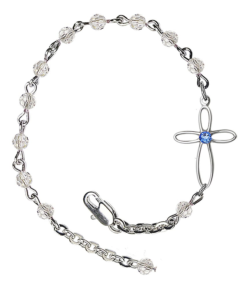 Bliss Sterling Silver Loop Style Cross Charm with School Color on a 7-1/2 Inch Crystal Bracelet