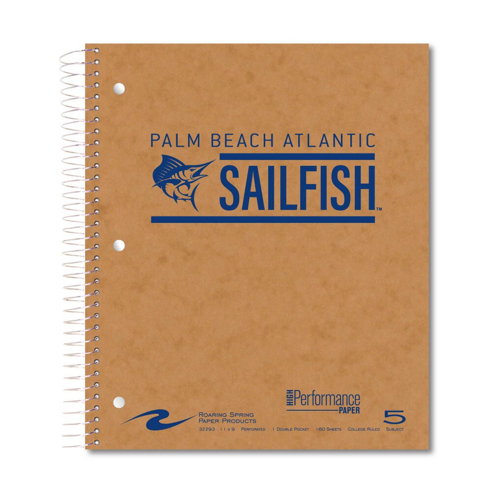 Roaring Premium 5 Subject Notebook, 8.5x11 College Ruled 20lb Paper, Pressboard Foil Cover