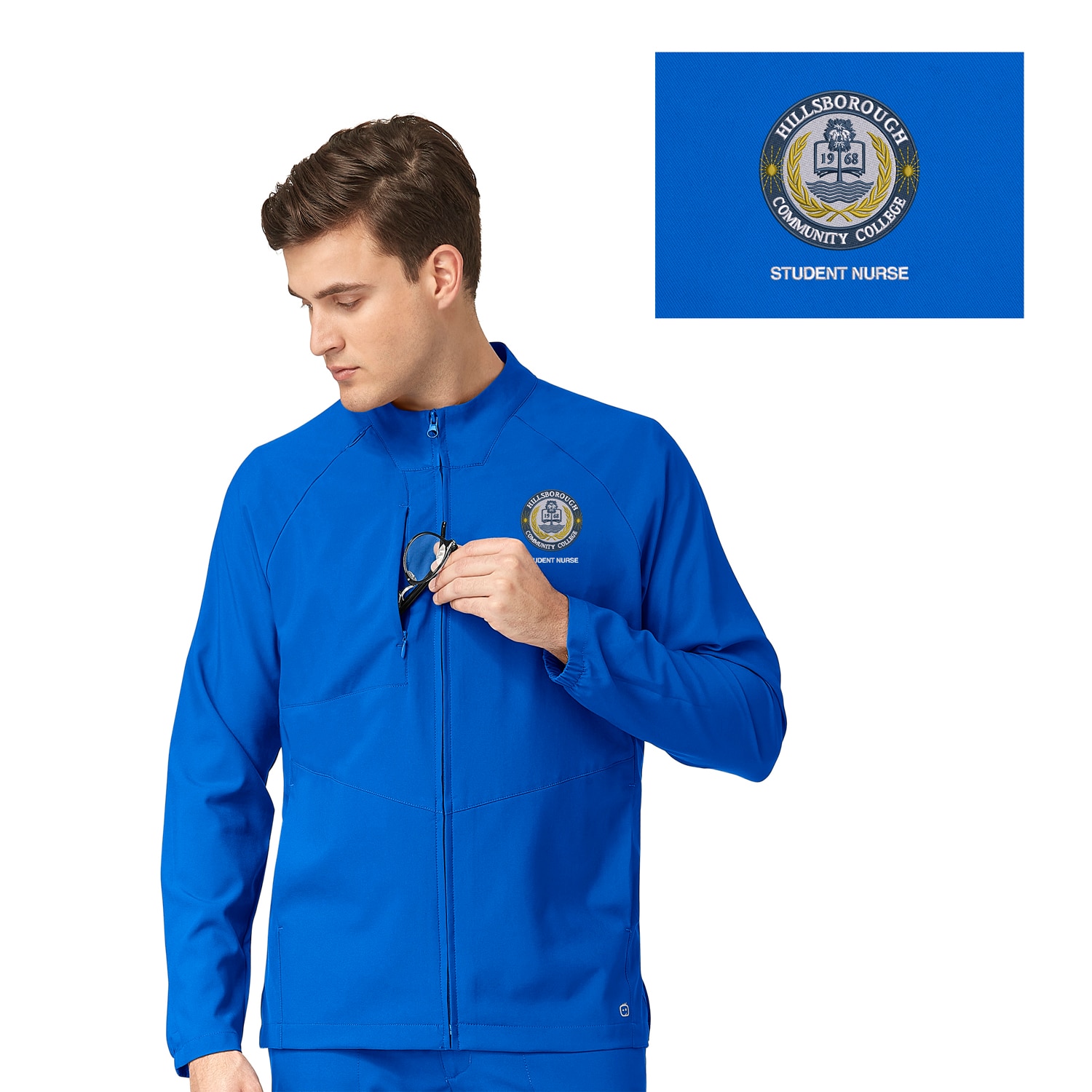 WonderWink W123 Men's Zip Front Warm-Up Jacket 8355HILL1, Student Nurse