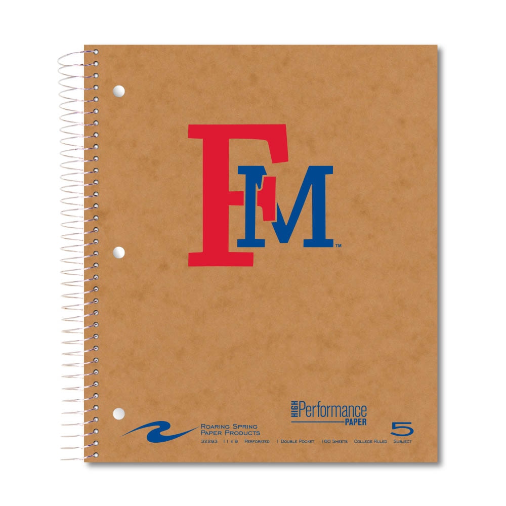 Roaring Premium 5 Subject Notebook, 8.5x11 College Ruled 20lb Paper, Pressboard Foil Cover