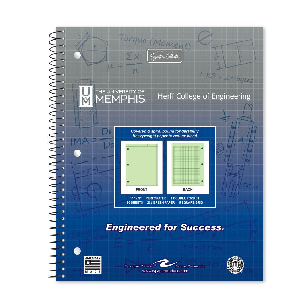 School Spirit Engineering Notebook, Green Tint 20# Paper with 1 Double Pocket