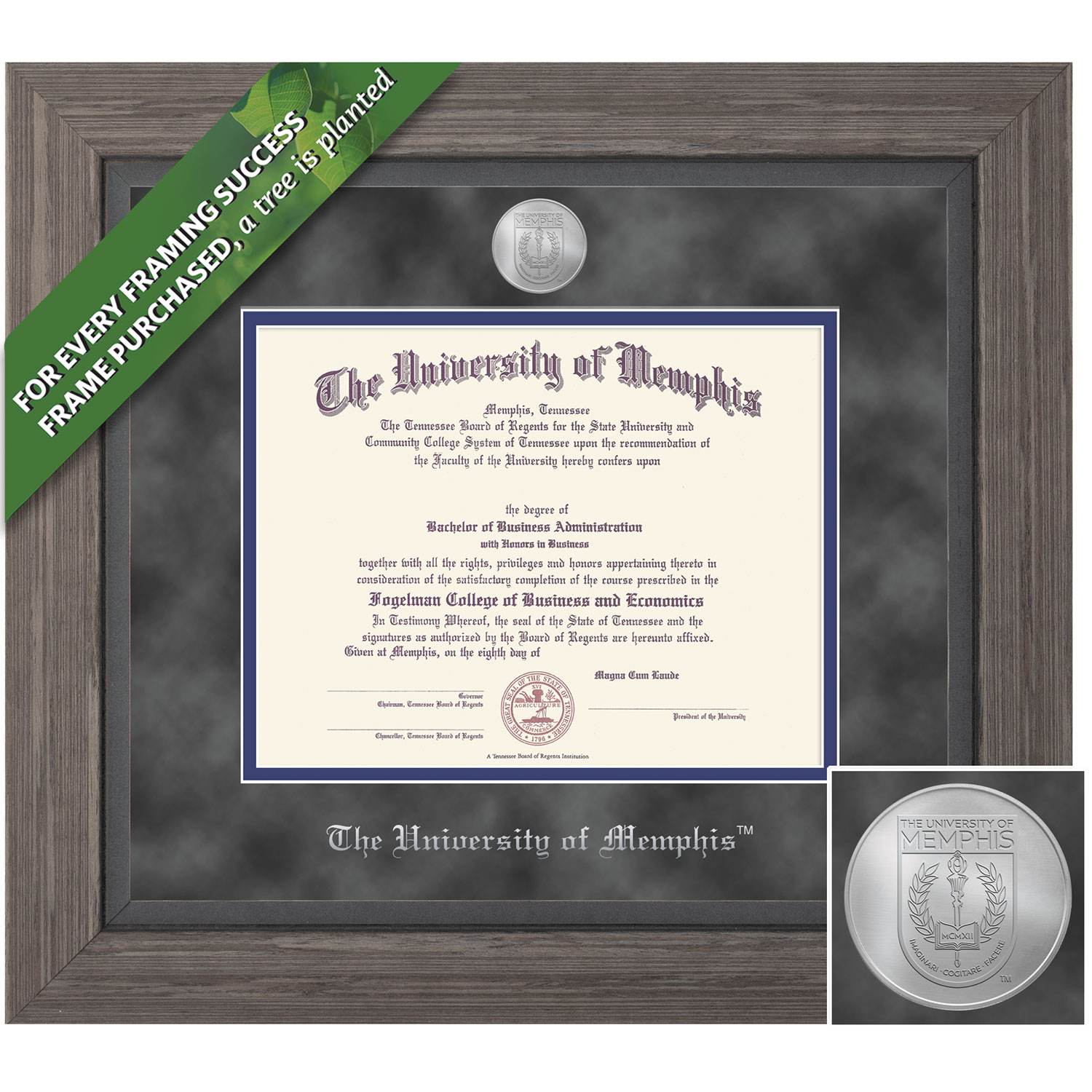 Framing Success 14 x 17 Greystone Silver Medallion Doctorate Diploma Frame