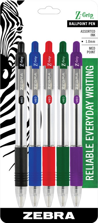 Zebra ZGrip Ballpoint Retractable Pen 1.0mm Assorted 5Pack