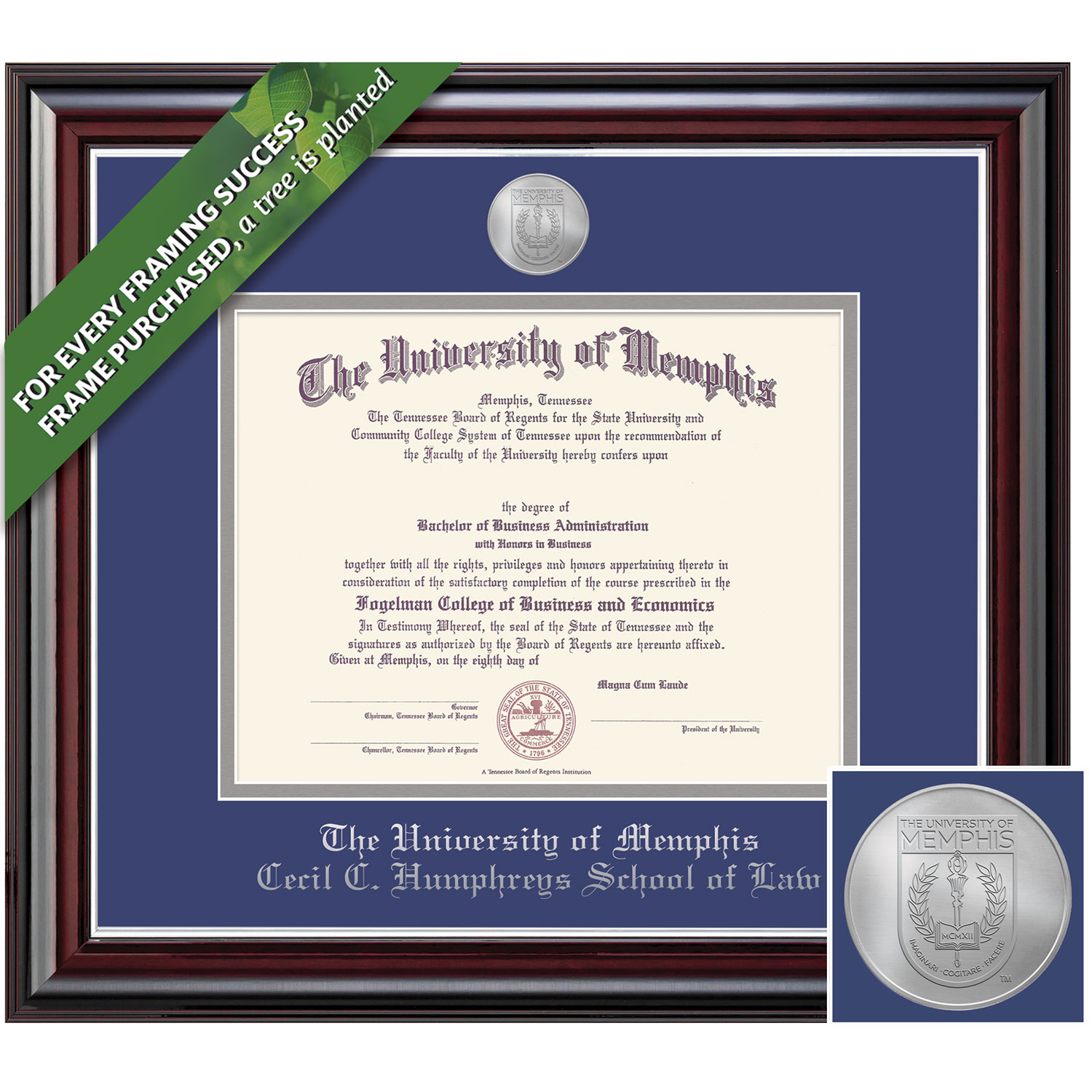 Framing Success 14 x 17 Jefferson Silver Medallion Law Diploma Frame