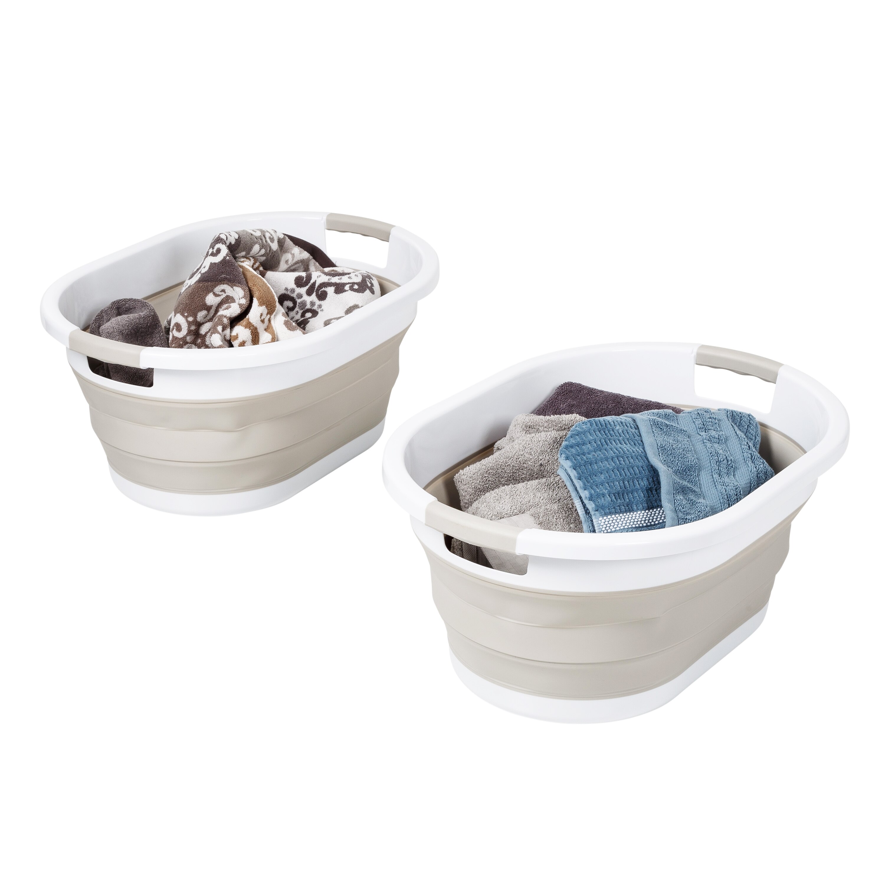 Set of 2 Collapsible Rubber Laundry Baskets With Handles