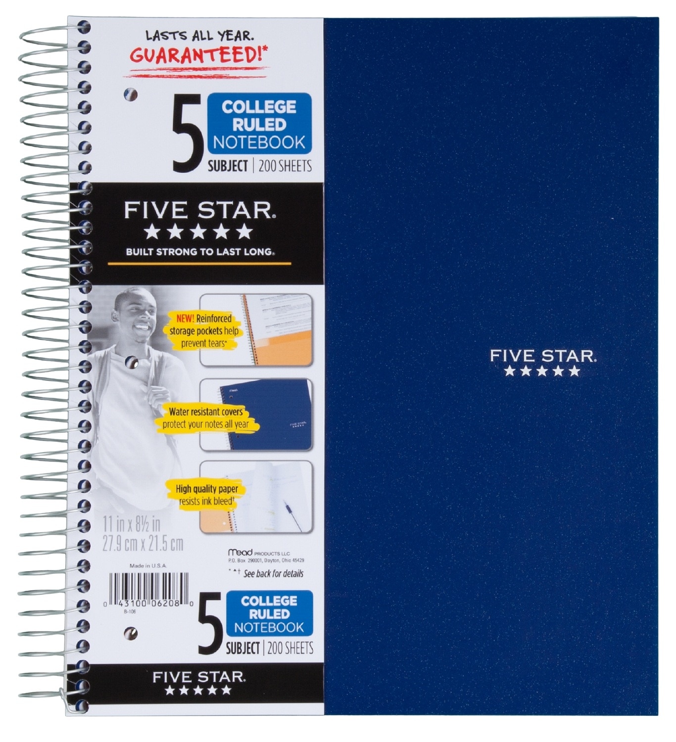 Five Star Wirebound Notebook 5 Subject College Ruled 11 x 8 12 Assorted Colors 200 ct