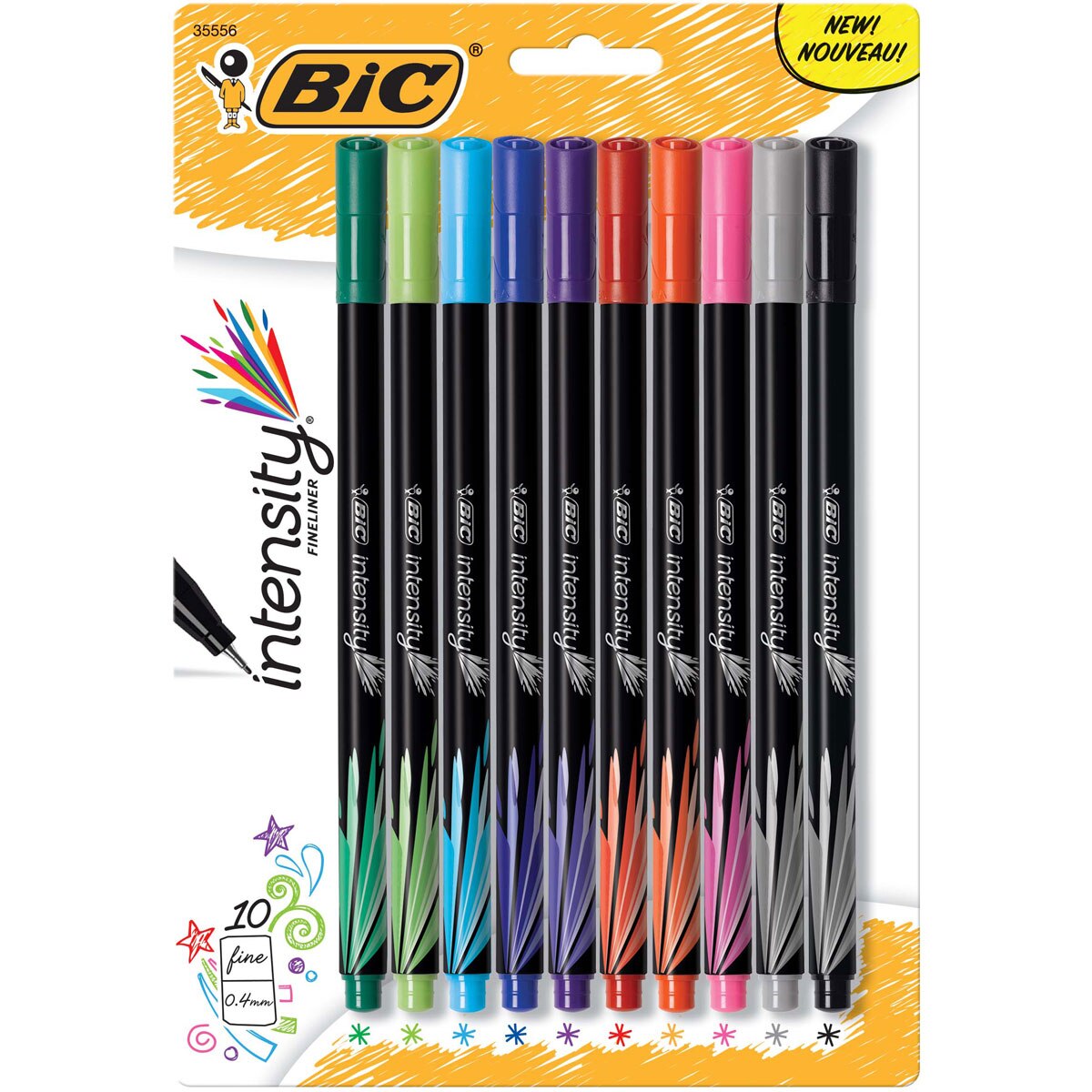 BIC Intensity Fineliner Marker Pens Fine Point 0.4mm Assorted Colors 10Pack