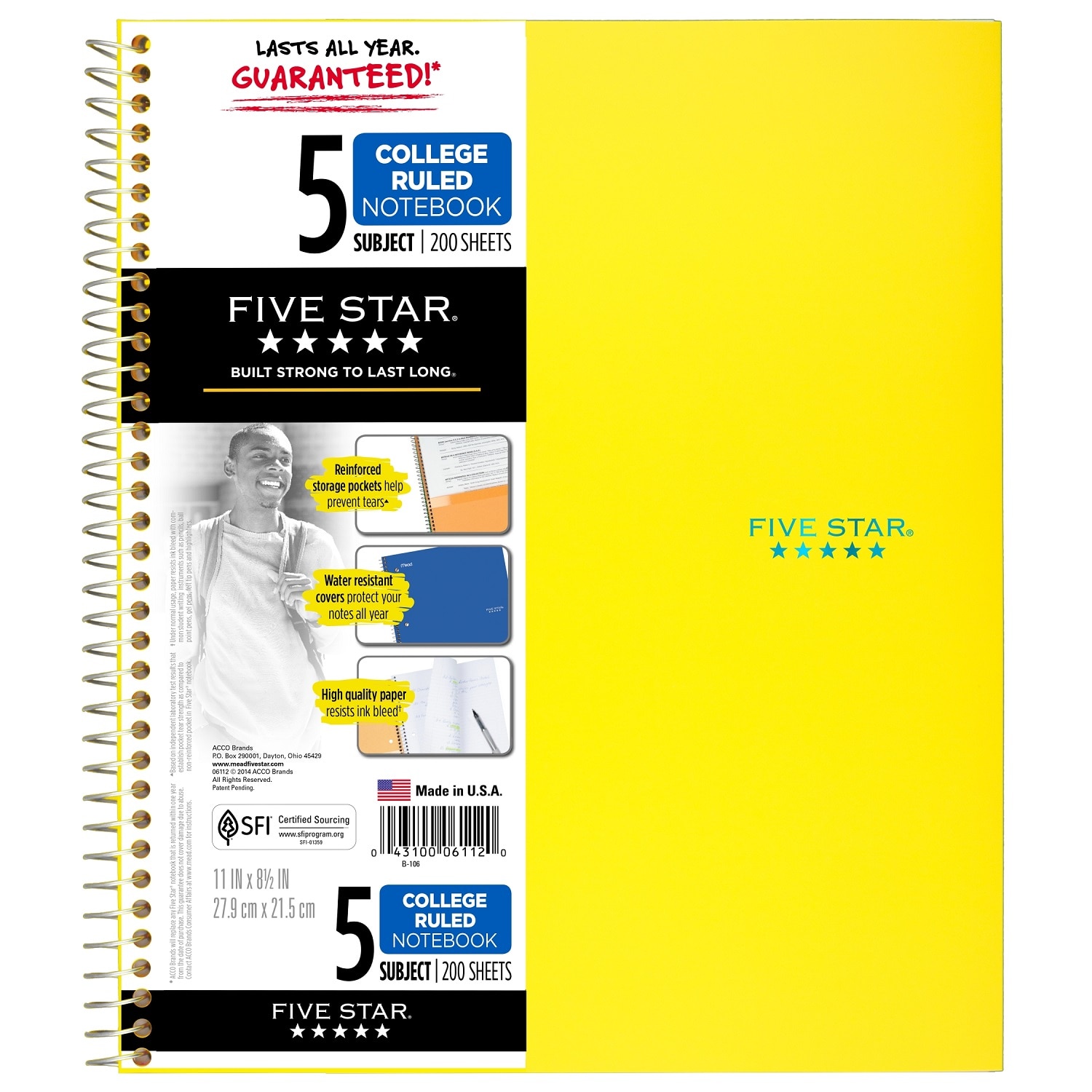 Five Star Trend Wirebound Notebook 5 Subject College Ruled 11 x 8 12 Assorted Colors