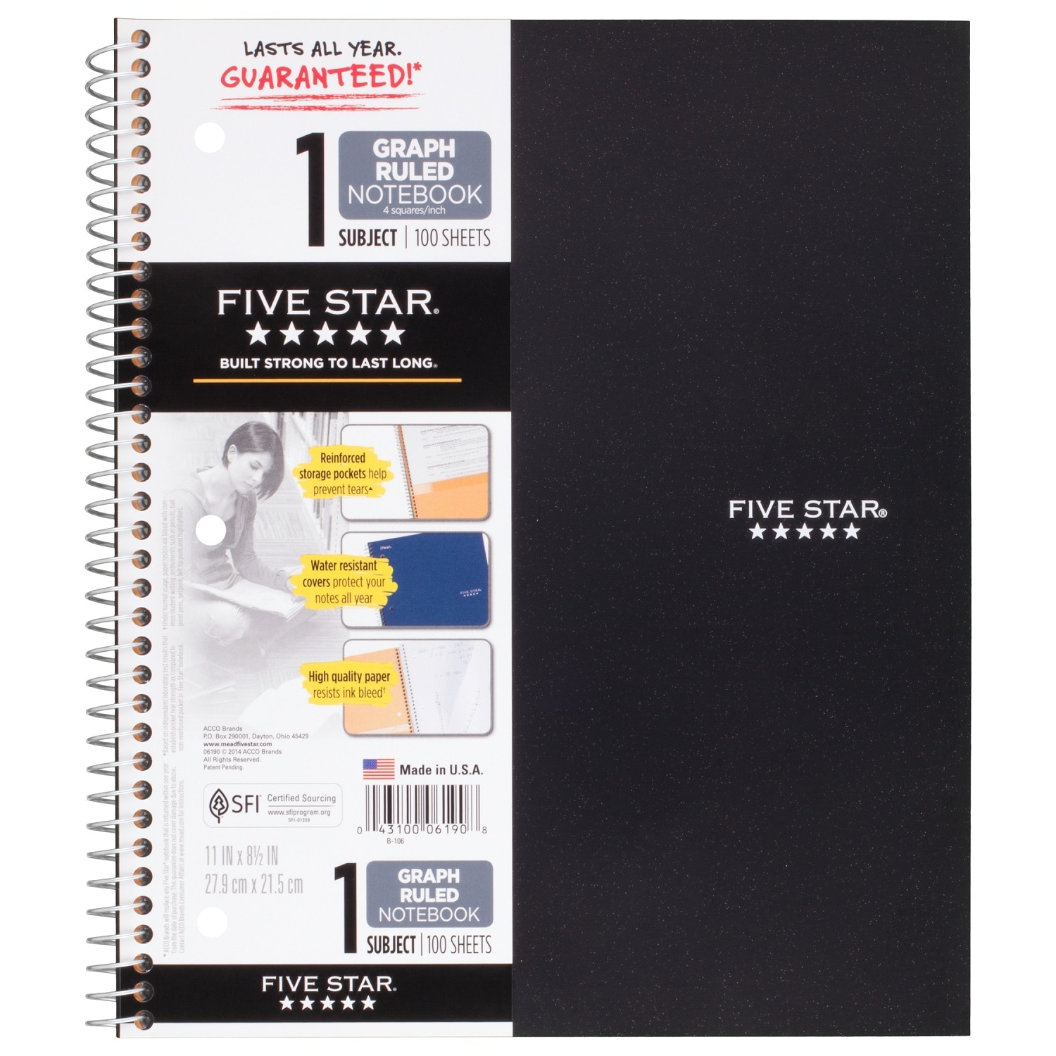 Five Star Wirebound Quad Notebook - 1 Subject 100ct