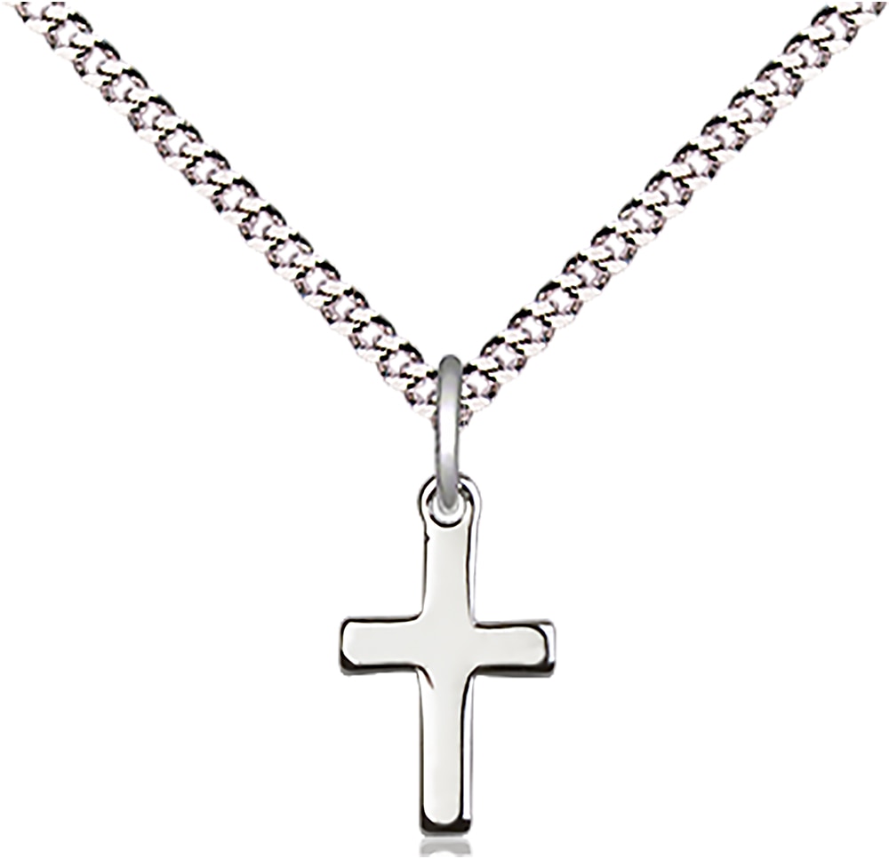 Sterling Silver Cross Pendant on an 18-inch Light Rhodium Light Curb Chain. Handmade in the USA