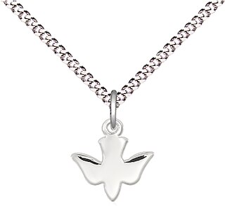 Sterling Silver Holy Spirit Pendant on an 18-inch Light Rhodium Light Curb Chain.  Handmade in the USA