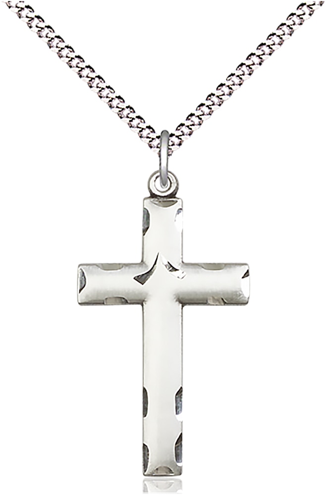 Sterling Silver Cross Pendant on an 18-inch Light Rhodium Light Curb Chain.  Handmade in the USA