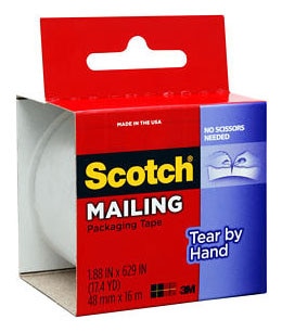 Scotch Tear By Hand Mailing Packaging Tape 3841, 1.88 in x 629 in (48 mm x 16 m)