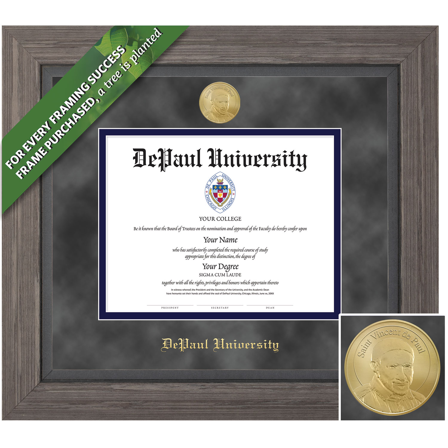 Framing Success 11 x 14 Greystone Gold Medallion PhD, Law Diploma Frame