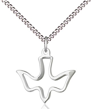 Sterling Silver Holy Spirit Pendant on a 18 inch Light Rhodium Light Curb Chain.