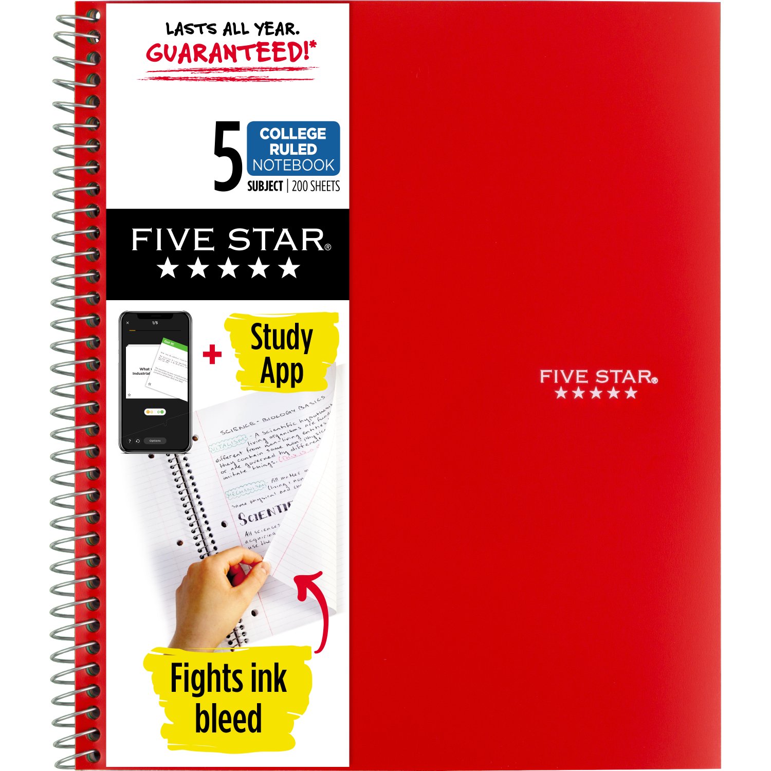 Five Star Wirebound Notebook 5 Subject College Ruled 11 x 8 12 Assorted Colors 200 ct