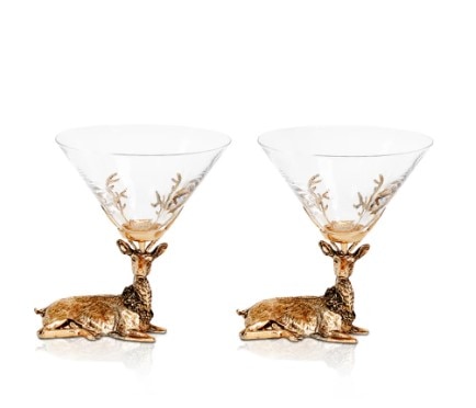 Gold Stag Deer Martini glass set of two