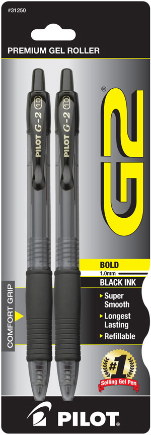 Pilot G2 Retractable Roller Gel Pen Bold 1.0mm Black 2Pack