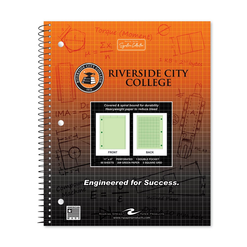School Spirit Engineering Notebook, Green Tint 20# Paper with 1 Double Pocket