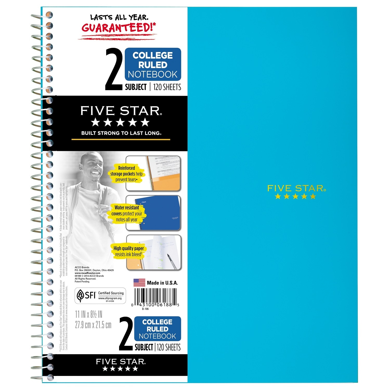 Five Star Wirebound Notebook 2 Subject College Ruled 11 x 8 12 Assorted Colors