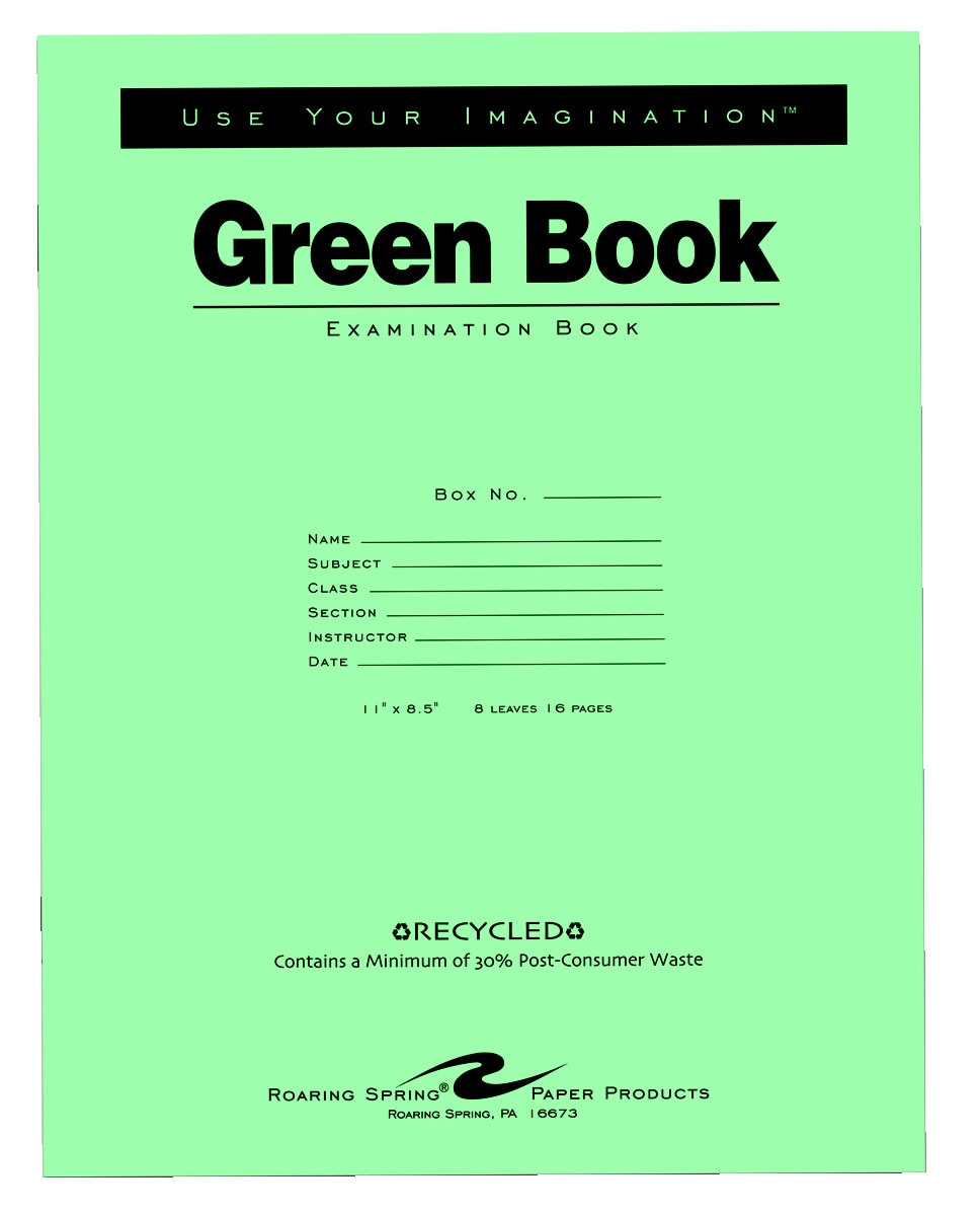 Roaring Spring Green Exam Book Wide Rule 11 x 8 12 8 Sheets