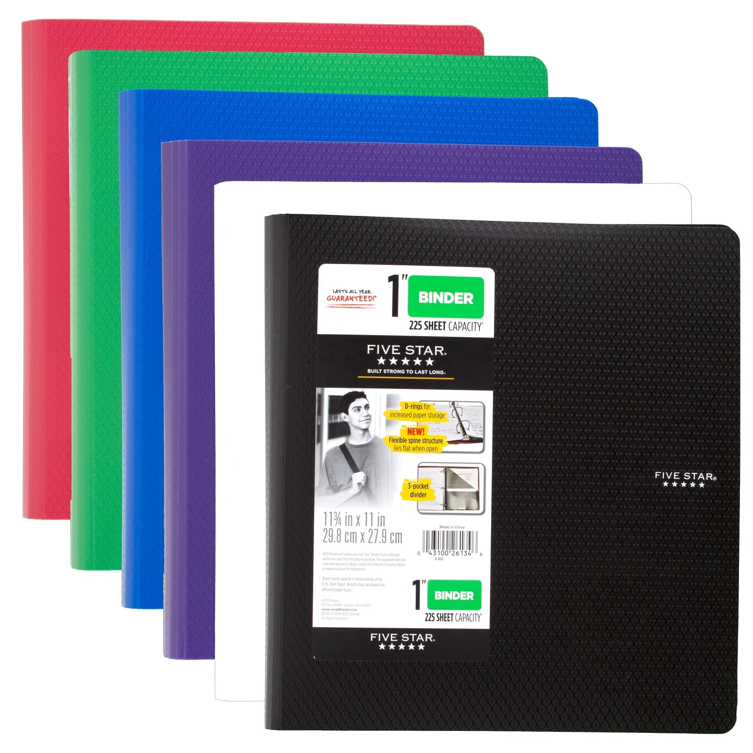 Five Star 1 Plastic Binder Assorted Colors 11 34 x 11