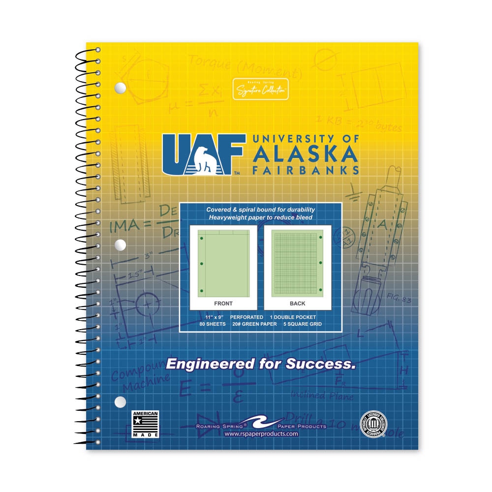 School Spirit Engineering Notebook, Green Tint 20# Paper with 1 Double Pocket
