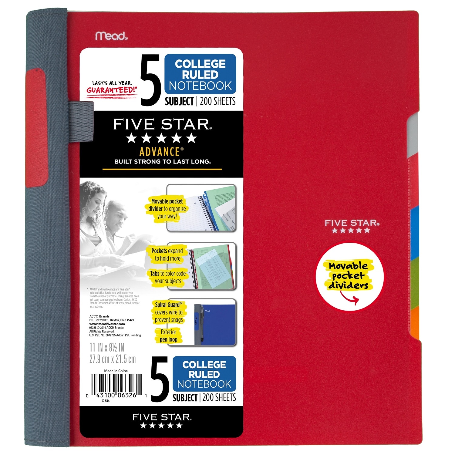 Five Star Advance 5 Subject Notebook 200ct CR