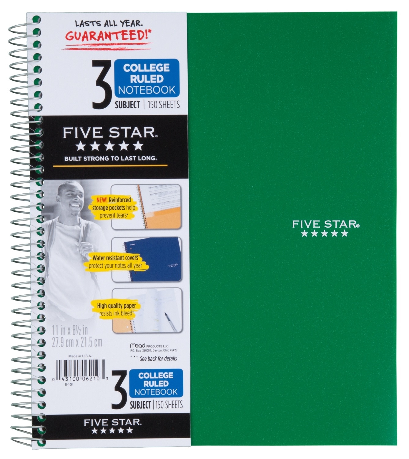 Five Star Wirebound Notebook 3 Subject College Ruled 11 x 8 12 Assorted Colors 150 ct