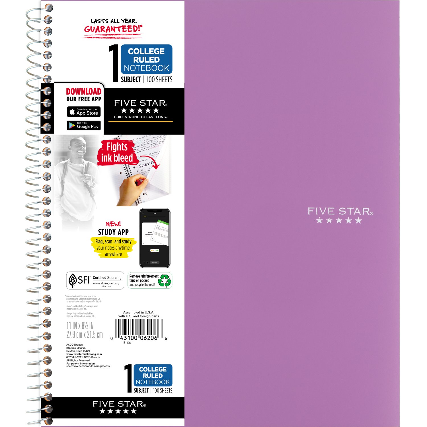 Five Star Wirebound Notebook 1 Subject College Ruled 11 x 8 12 Assorted Colors 100 ct
