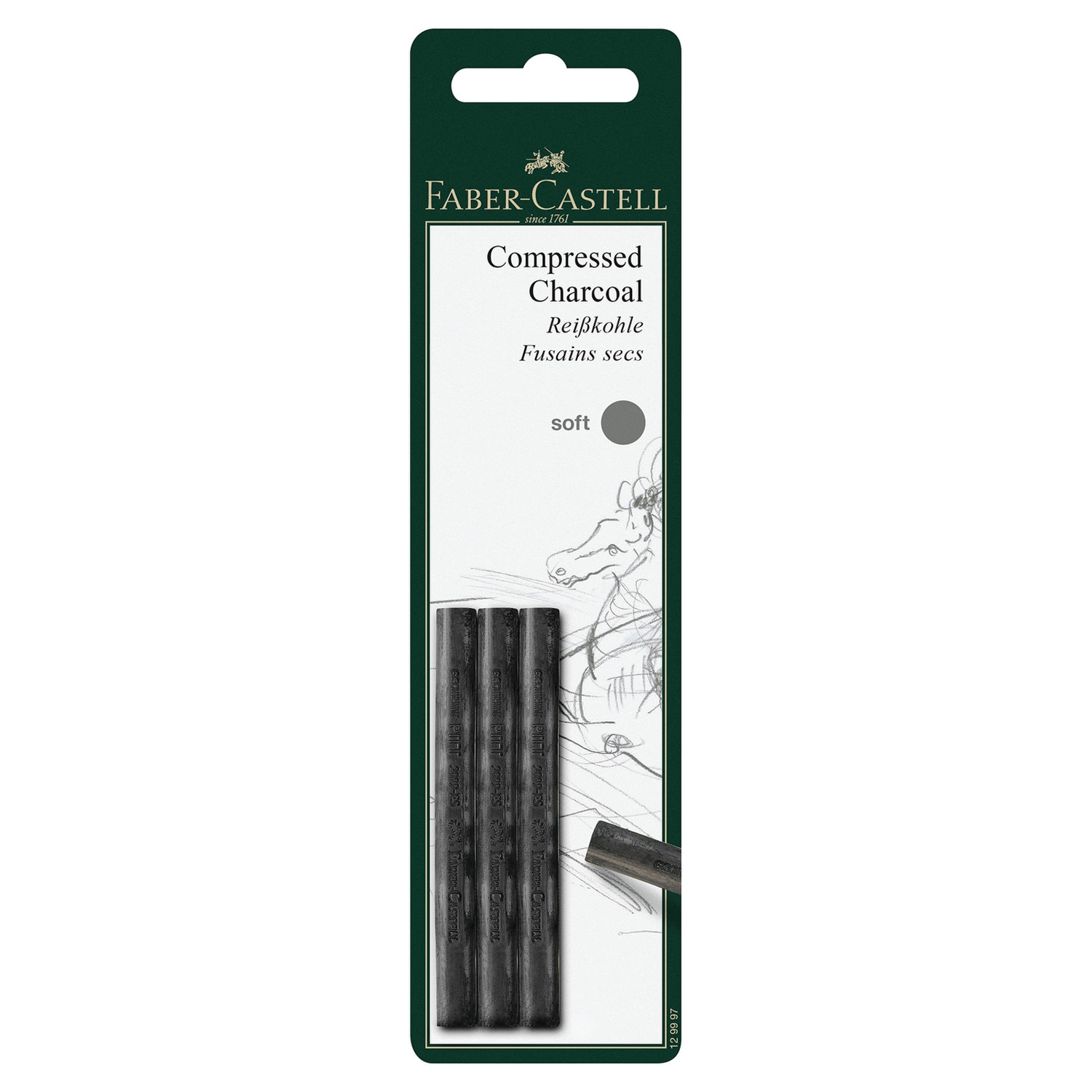 Faber-Castell PITT Compressed Charcoal Stix, 3-Crayon Set, Soft