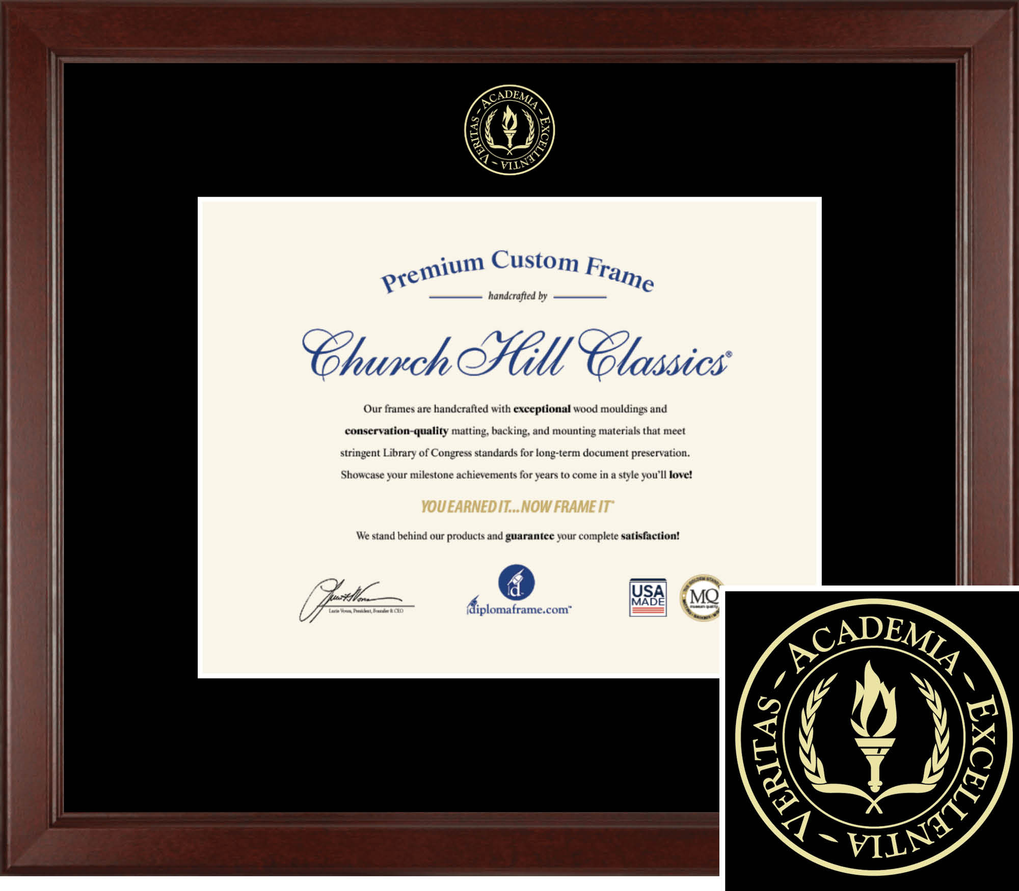 Diploma Frame, Embossed, Mahogany, Church Hill Classics