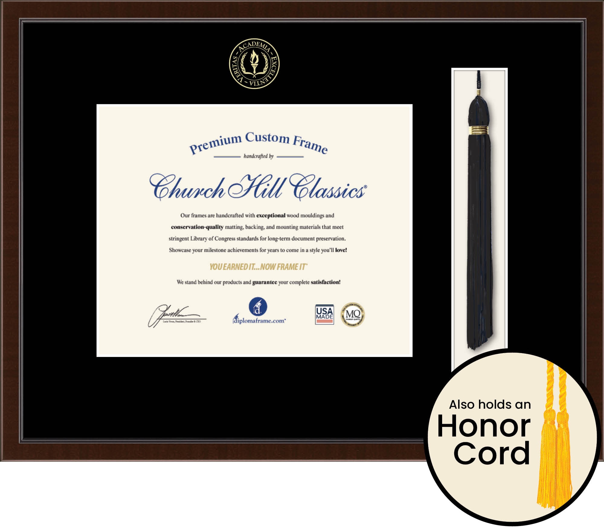 Diploma Frame, Tassel, Mahogany, Church Hill Classics