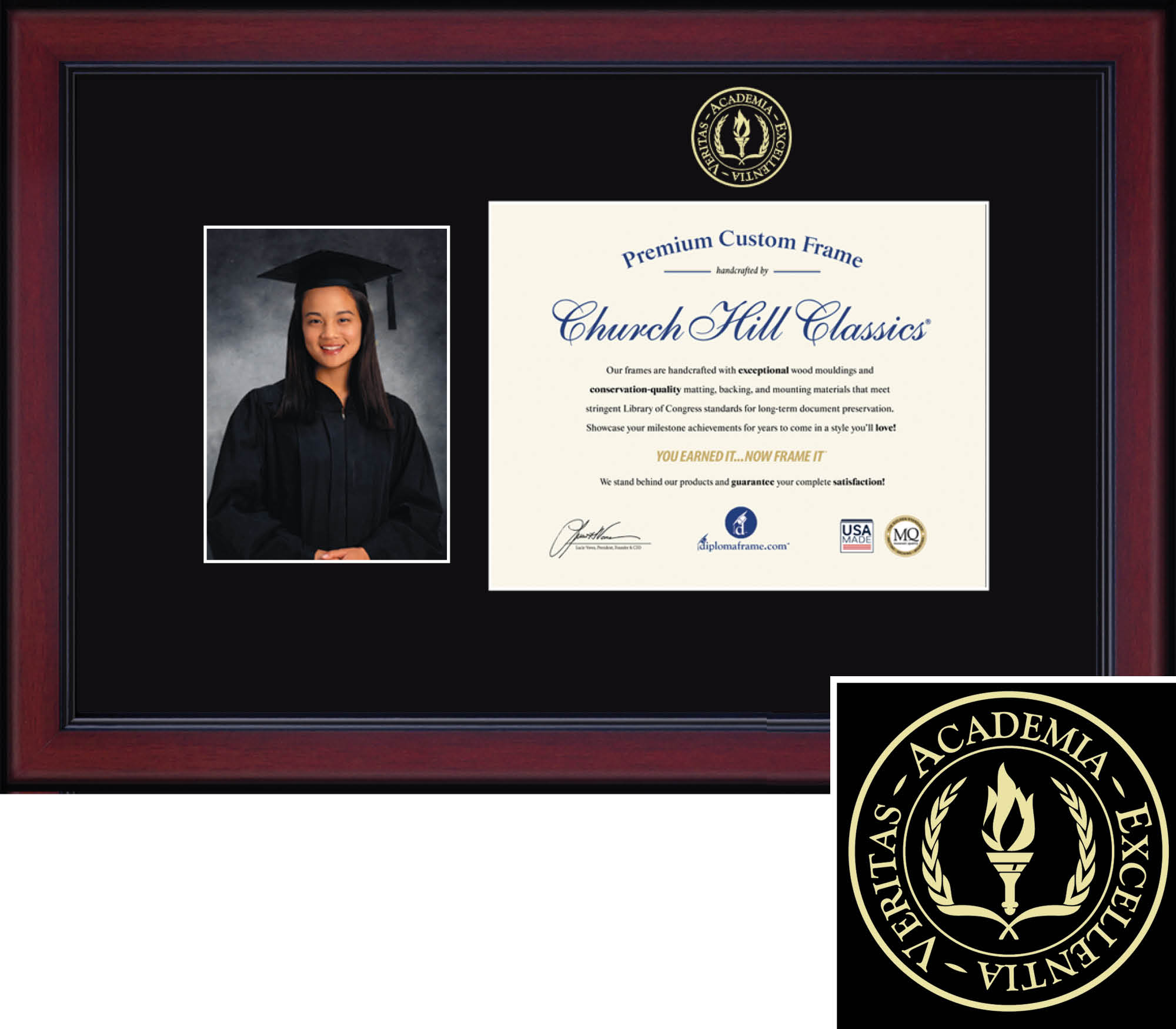 Diploma Frame, Photo, Mahogany, Church Hill Classics