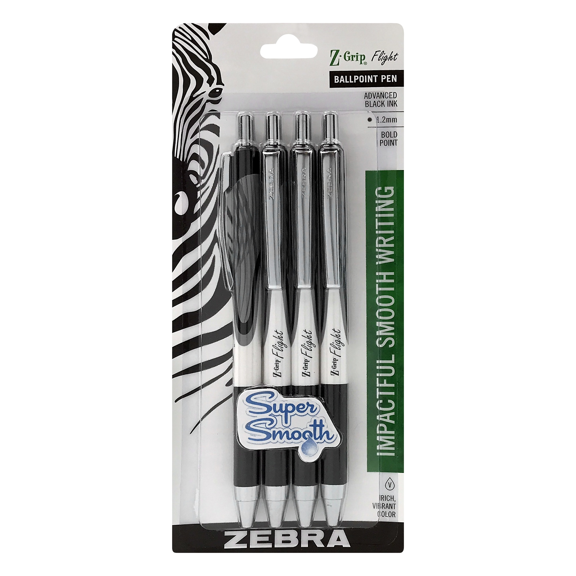 Zebra ZGrip Flight Retractable Ballpoint 1.2mm Black 4Pack