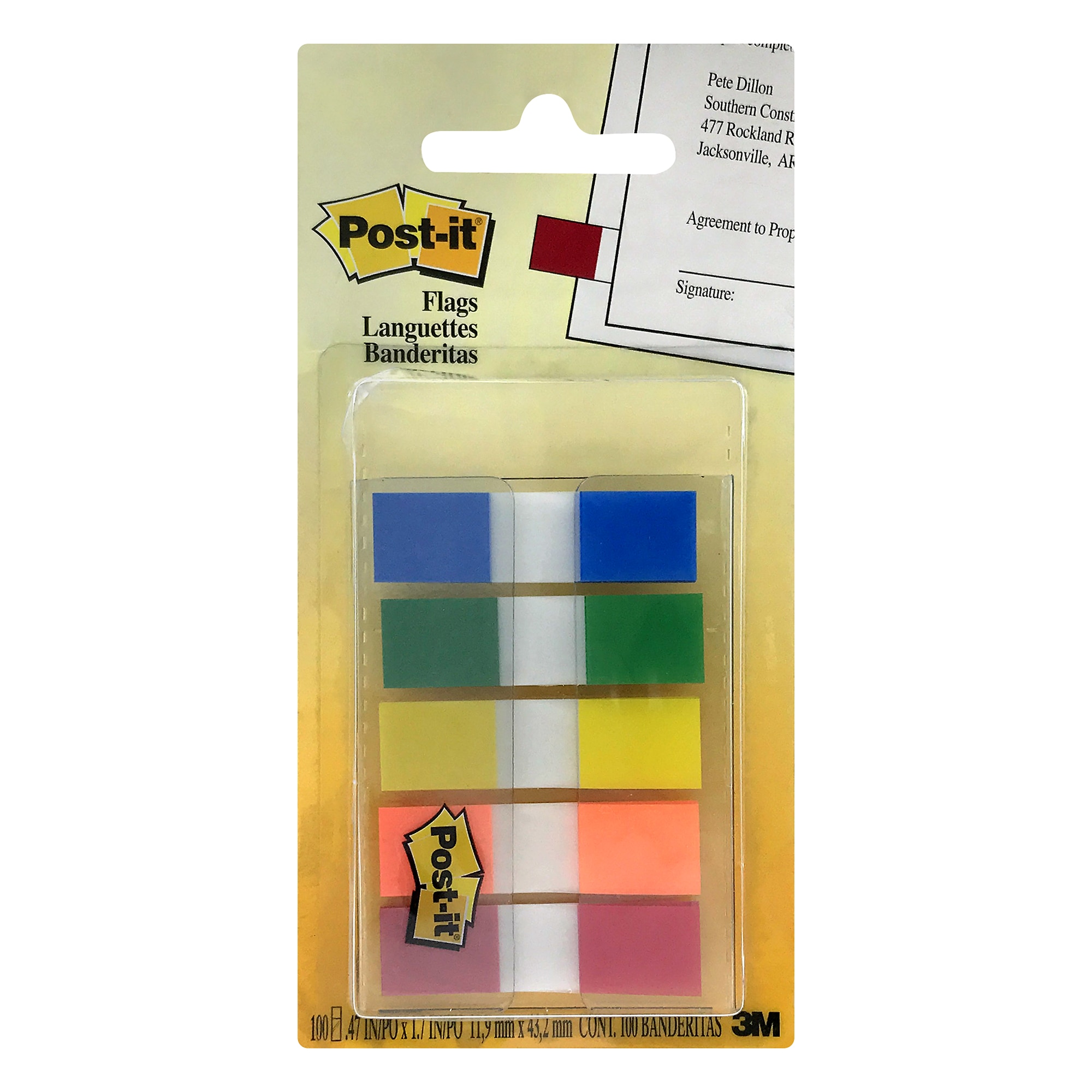 3M Post-it Flags Assorted Primary Colors, 100 Flags